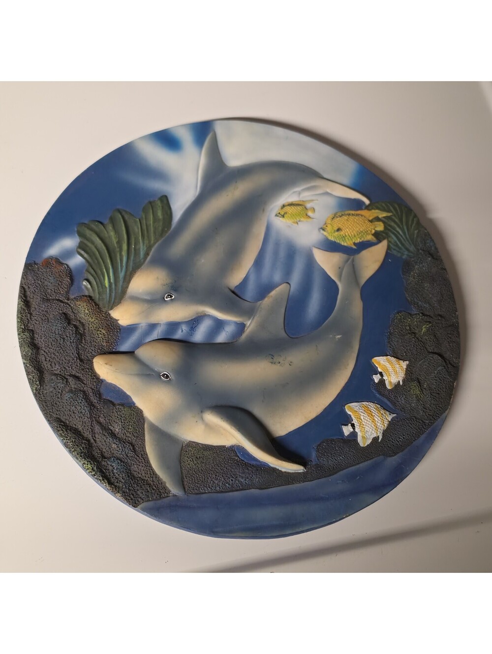 Dolphins Stepping Stone Wall Hanging Spoontique Hand Painted Ocean Coral Fish 9"